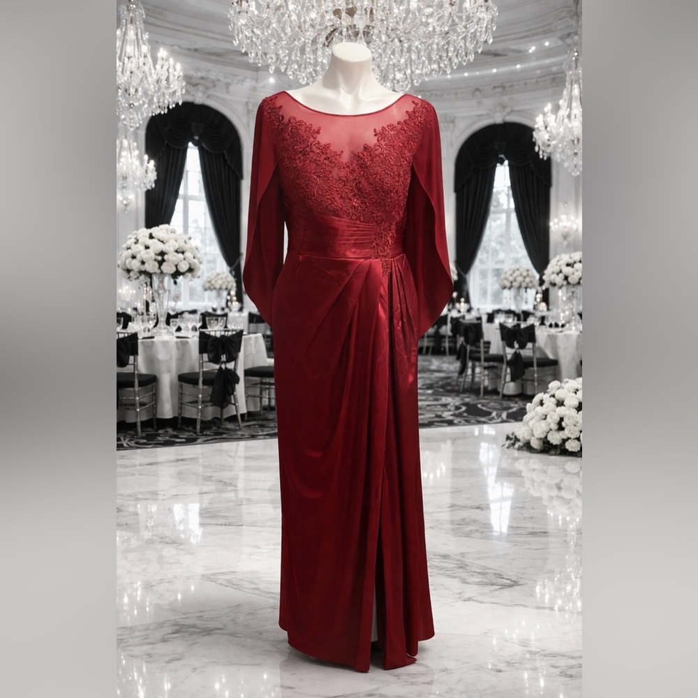 NWOT Red Lace Chiffon Satin Gown Size 16 Mother Bride Groom Derby Dress